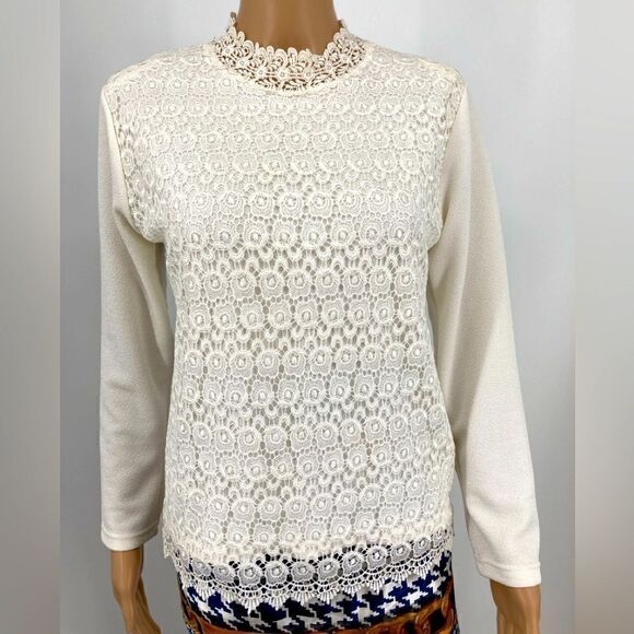 Vintage Angel Trumpet White Lace Blouse Size M - Picture 1 of 8